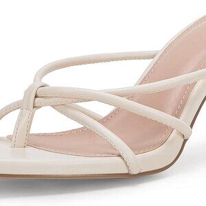 Women’s Faux Leather Square Toe Flip Flops Stiletto Heels Slip On Dress Sandals